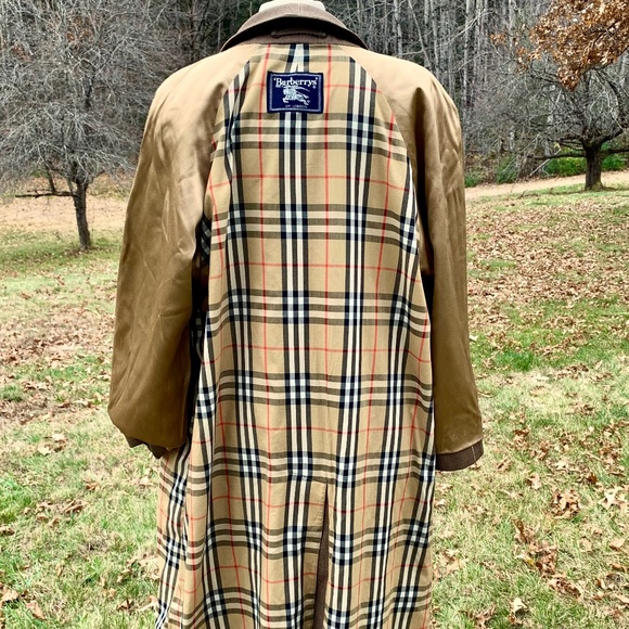 Burberry Brown Wool Gaberdine Womens Long Coat M/L Plaid Liner Excellent Gift - Picture 9 of 15